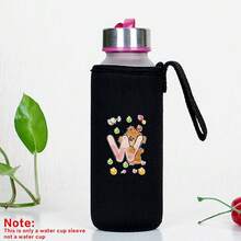 Capa para Garrafa de Água Isolada 550ml Copo de Vidro Universal Portátil Anti Escaldante Corda de Elevação Água Café Leite CháFrio Capa de Copo Isolante Mão a Mão com Elevação Anti Escaldante Canudo Espessado Organizador Externo Viagem Moda Carta Impressa Série