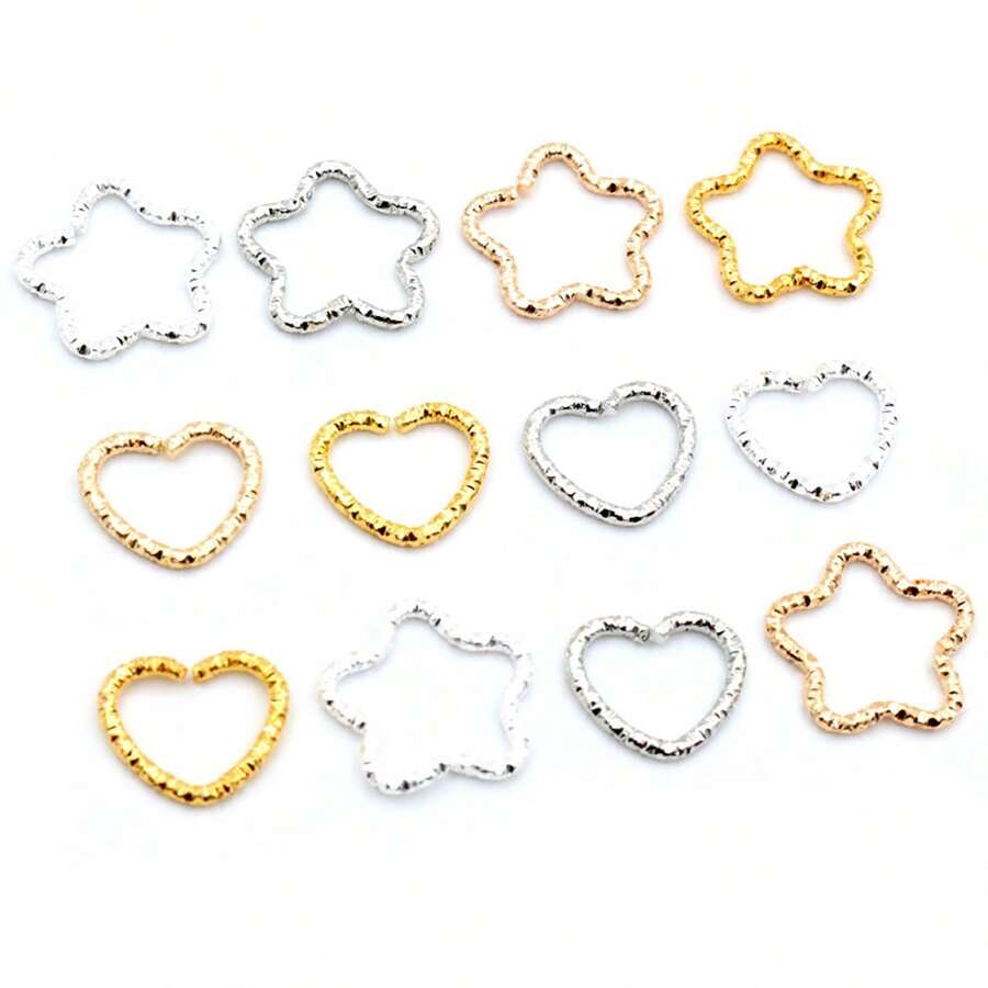 100 piezas de anillos divididos retorcidos con forma de corazón y estrella, conectores para accesorios de joyería DIY - Anillos de salto - Ver 1
