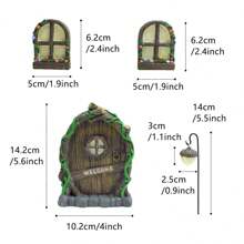Resin Miniature Fairy Dwarfs Home Windows And Welcome Doors With Fairy Lanterns 4 Pieces Set, Fairy Doors And Windows For Trees, Glow-In-The Dark Courtyard Art Sculptures To Decorate Children's Rooms, Walls And Trees Outdoor Decorative Accessories Fairy Welcome Door And Window With Fairy Lantern 4 Pieces Set, Resin Fairy Door And Window Pendant Set, With Glow-In-The-Dark Windows, Tree Miniature Sculpture, Outdoor Decorative Accessories, Suitable For Garden Art Deco Lawn Tree Home Wall Hanging - Multicolor - View 2