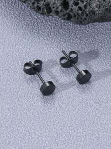 Fashionable and Popular Men Round Stud Earrings Stainless Steel Punk Hip Pop Style for Jewelry Gift and for a Stylish Look - Black - View 7