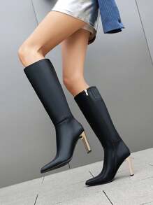 Reitoye Mofirdast Womens Pointed Toe Black Chunky Knee High Boots Perfect For Any Occasion - 黑色 - 查看 2