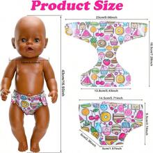 Set de 5 pañales para muñecas reutilizables, adecuados para muñecas de 12 a 15 pulgadas y de 16 a 18 pulgadas, traje de pañal de muñeca de colores (muñecas no incluidas, colocación de patrones al azar), Cry Babies, muñecas de 12 pulgadas, muñecas de niños, ropa de muñeca bebé, accesorios de muñeca bebé, muñeca bebé, Cry Baby, accesorios de muñeca bebé, pañales