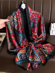 1 件女士围巾波西米亚菱形图案围巾，日常穿着休闲披肩，长围巾，适合婚礼派对礼物 - 彩色 - 查看 1