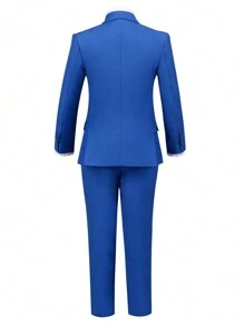 Veste de costume de gentilhomme à manches longues avec col châle bleu marine pour préado