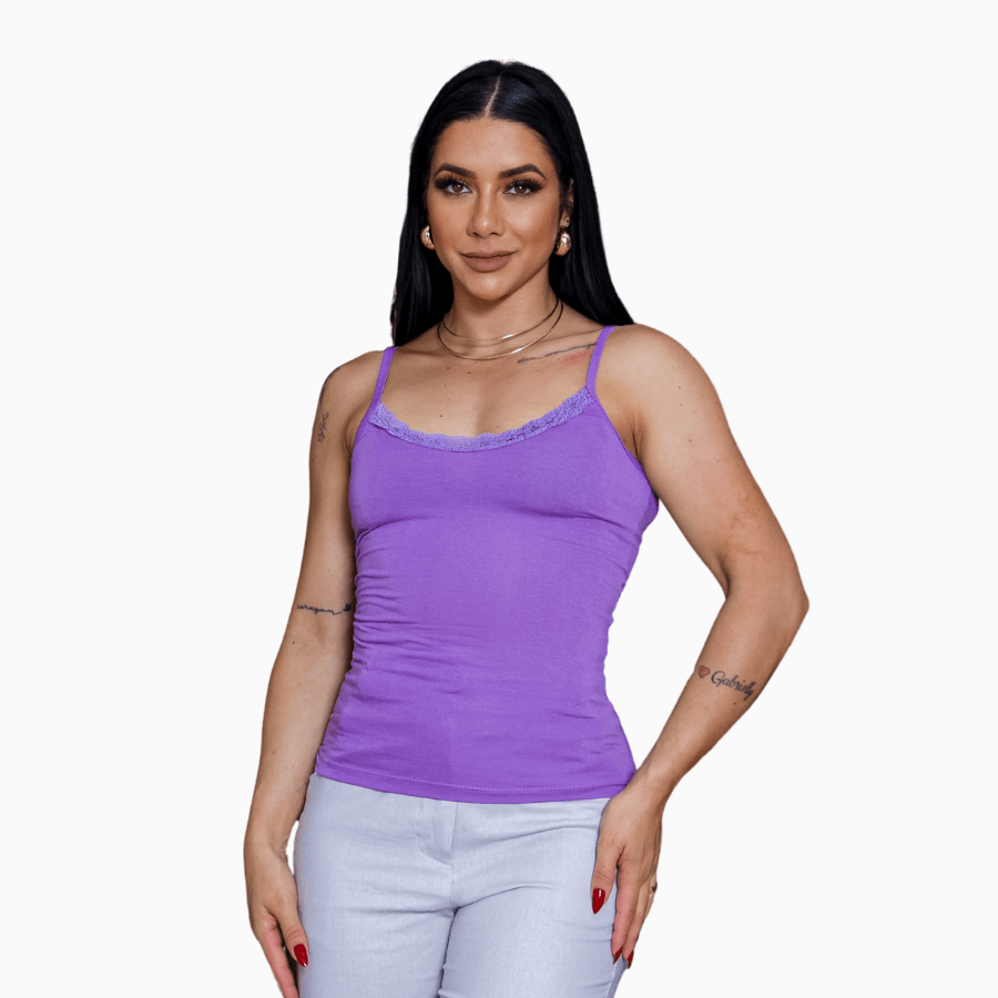 Blusa regata feminina alcinha com renda Basiquinha Lisa sem bojo