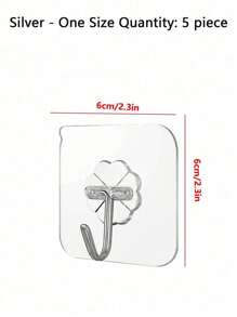 1 Pack 5pcs/10pcs/20pcs/30pcs Transparent Stainless Steel Strong Self-Adhesive Hooks, Kitchen Bathroom Door Wall Multi-Function Key Storage Hooks Silver - One Size, 5pcs/Pack - Silver - View 3