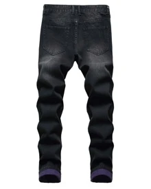 MICKASON Men's Purple Ripped Stretch Skinny Black Bottom Peplum Men's Jeans - Stretchy, Comfortable And Stylish - Perfect For Everyday Casual Wear. - màu đen - Xem 2