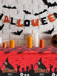 1pc Halloween Table Runner, Red Death Skull/Moon Skull Pumpkin/Dark Castle Bat Style Halloween Disposable Tablecloth, Horrible Terrifying Atmosphere For Halloween Party Home Table Room Background Decoration Supplies Table Cover Home Decor Room Decor Halloween Decor