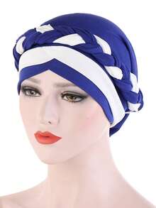 1pc Women Dual-Tone Milk Silk Headscarf Cap With Braid, Hair Covering Daily Under Cap