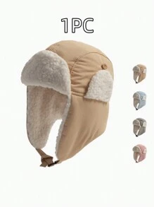 1pc Toddler Plus Fleece Thick-Lined Winter Hat With Ear Flaps, Windproof Ski Pilot Cap For Baby Boys And Girls, Autumn/Winter