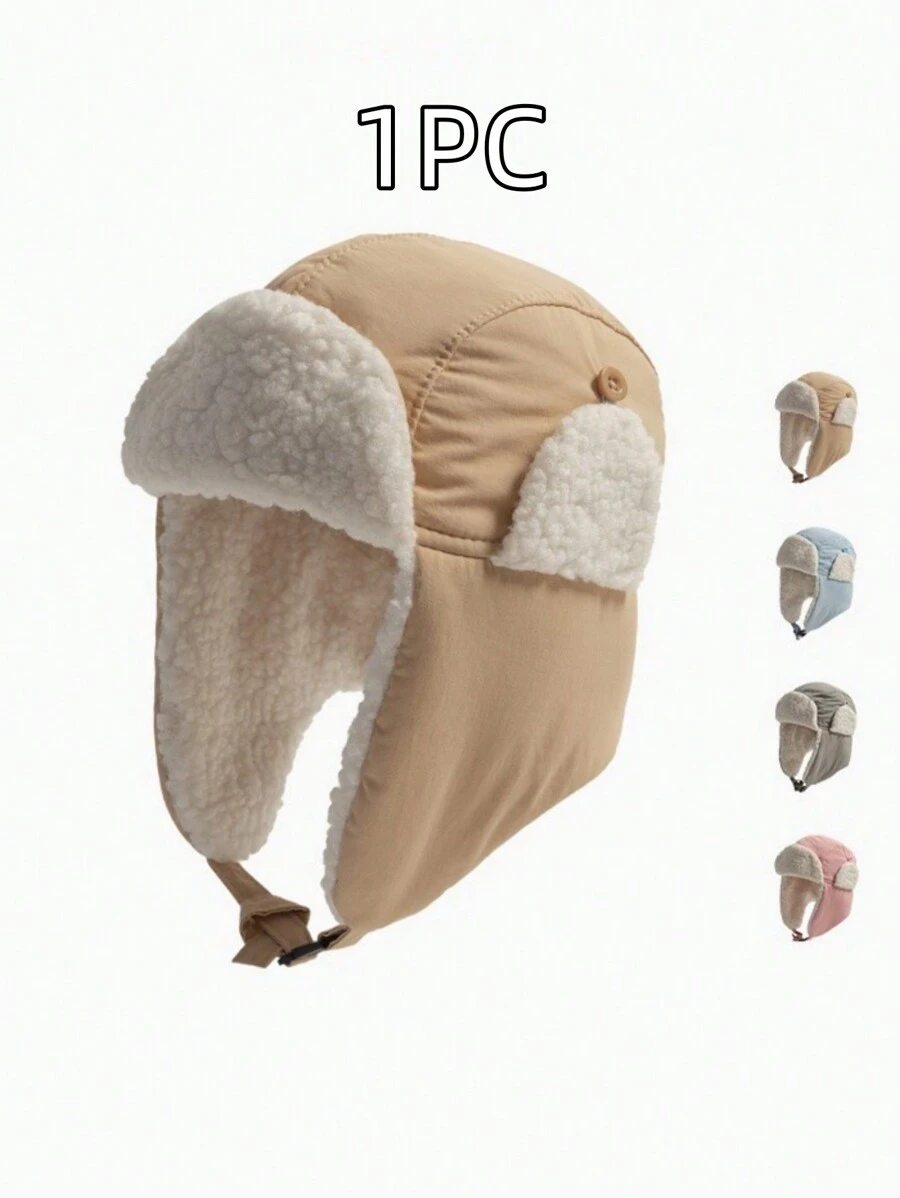 1pc Toddler Plus Fleece Thick-Lined Winter Hat With Ear Flaps, Windproof Ski Pilot Cap For Baby Boys And Girls, Autumn/Winter