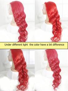 红色 13x4 波浪蕾丝前发假发 透明蕾丝前发假发 人发预拔 150 密度红色假发 酒红色蕾丝前发假发 女士万圣节服装人发假发 - 紅色 - 查看 9