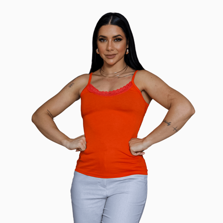 Blusa regata feminina alcinha com renda Basiquinha Lisa sem bojo
