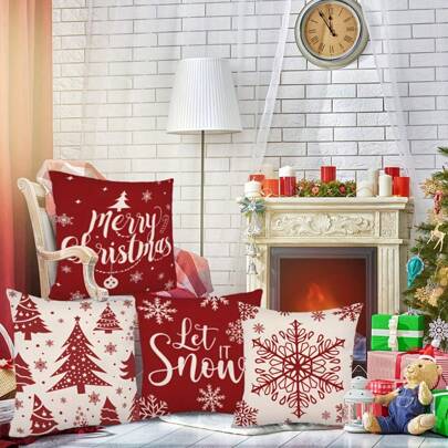 A Set Of 4 Pillowcases Pillow Covers , Decorations, Pillow Cases For Couch Indoor Decor, Home Decor, Room Decor, Bedroom Decor, Living Room Decor (Cushion Is Not Included) Christmas  Christmas Decor  Christmas Decorations Christmas Decoration