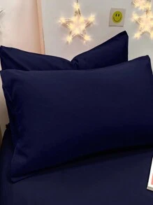 1pc Modern Simple Navy Brushed Pillowcase, Bedroom Use Pocket Closure Soft Pillow Cover, Bedding - Navy Blue - View 3