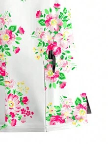 彩色花卉印花 V 领短袖护士制服手术服上衣 - 彩色 - 查看 3