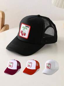 1 件刺绣樱桃标签拼色马尾网眼棒球帽，户外可调节防晒帽，适合春秋旅行海滩度假，Y2K 风格万圣节 - 棒球網帽 - 查看 6