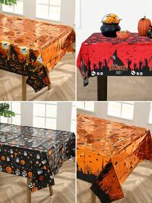 1pc Halloween Table Runner, Red Death Skull/Moon Skull Pumpkin/Dark Castle Bat Style Halloween Disposable Tablecloth, Horrible Terrifying Atmosphere For Halloween Party Home Table Room Background Decoration Supplies Table Cover Home Decor Room Decor Halloween Decor
