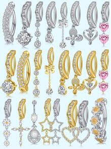 1件装 14G 肚脐环 垂坠式肚脐穿孔饰品 可爱粉色 CZ 爱心蝴蝶蝴蝶结花朵肚脐环 女士款 14G 银色不锈钢精致垂坠式肚脐穿孔饰品 派对圣诞节生日礼物