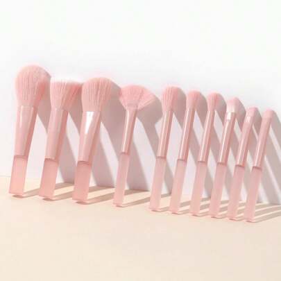NOVO MODELO Kit 10 Peças Combo De Pincéis De Maquiagem Para Viagem COR ROSA