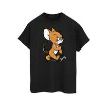 TOM AND JERRY. Womens/Ladies Mouse Cotton Boyfriend T-Shirt (Black) - 黑色 - 查看 1