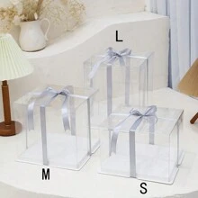 8-Inch/10-Inch Transparent Birthday Cake Box For Baking, Party And Gift, Includes 1 Approximately 3 Yards Gray Ribbon Back To School