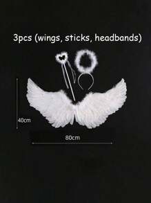 3pcs Angel Wings Costume Decoration, Swallow Shaped White Feathered Wings, Costume Party Props,Halloween Costume Angel Halo Prom