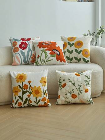 1 件花卉刺绣抱枕套，家居装饰，客厅，卧室，派对