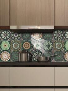 10pcs Bohemian Patterned Vinyl Self-Adhesive Removable Decorative Tile Wall Stickers, Artistic Flower Wall Tile Stickers, Self-Adhesive Creative Mandala-Style Tile Stickers, Peel-And-Stick Tile Splash Guards, Removable Waterproof Self-Adhesive Square Wall Stickers, Suitable For Homes, Kitchens, Living Rooms, Bathrooms, Bedrooms, Cabinets, Offices, And Used For Room Decoration, Home Decoration, And Wall Decoration. - Multicolor - View 15