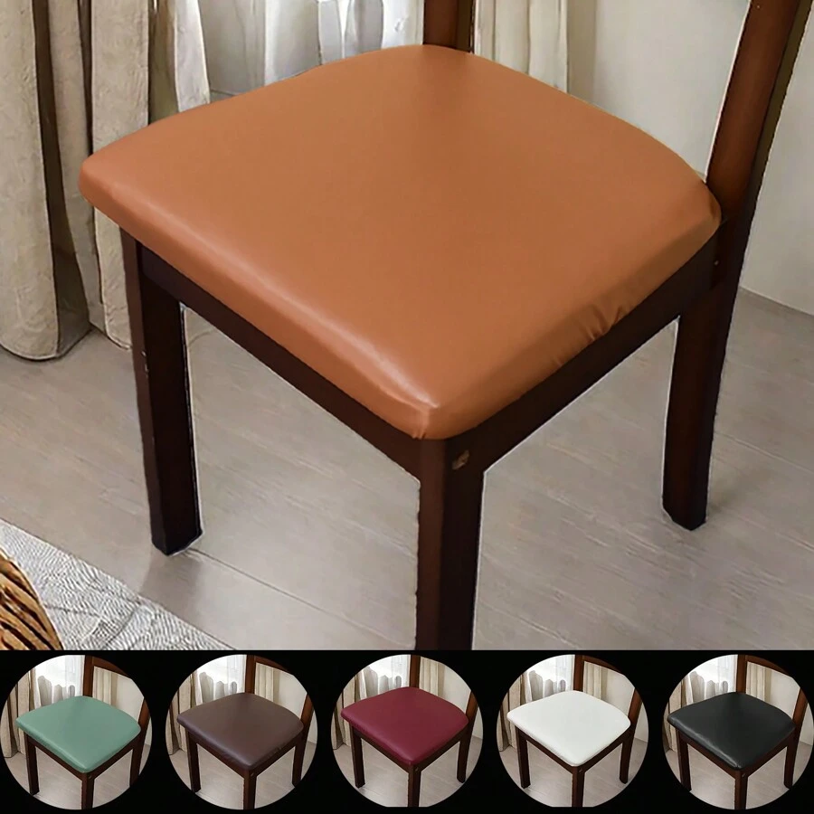 1/4/6pcs Solid Color PU Leather Square Chair Cushion Covers, Waterproof, Removable Seat Pads For Kitchen, Dining, Sofa - Multicolor - View 1