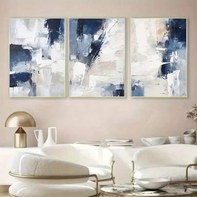 3pcs Modern Navy Blue Abstract Canvas Art Prints Frameless Wall Decor For Living Room, Bedroom, Dorm - Waterproof & Durable Posters, Perfect Gift Idea Wall Art Decor 30x40cm Framed Wall Paintings For Bedroom