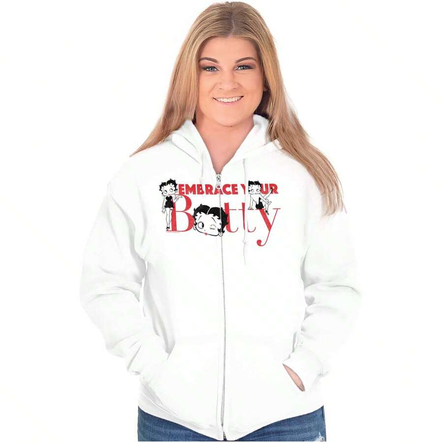 Betty Boop Embrace Your Beauty Cute Zip Hoodie Sweatshirt Women - White - View 1