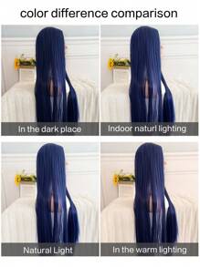 A woman's Navy blue super long 40Inch synthetic wig with long straight hair with no bangs in the middle is suitable for Halloween party cosplay - Navy Blue - View 9