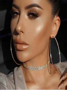 Exaggerated Large Hoop Earrings For Women, Simple Fashion Rhinestone Decor Big Circular Earrings - Multicolor - View 6