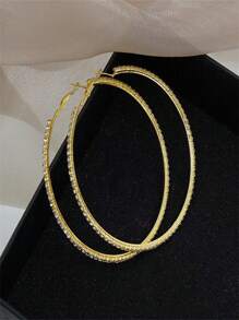 Exaggerated Large Hoop Earrings For Women, Simple Fashion Rhinestone Decor Big Circular Earrings - Multicolor - View 7