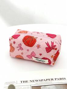 1 件/套万圣节绗缝粉色蝴蝶结南瓜图案多功能旅行化妆包，万圣节前夕，精美简约化妆包，多功能洗漱包，拉链大开口便携式旅行化妆包，化妆包可存放化妆品、口红、珠宝、纸巾、卫生巾、刷子、护垫化妆包学校用品旅行必需品小袋节日必需品化妆包化妆包美容秋季 - 彩色 - 查看 8