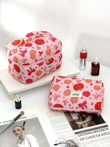 1 件/套万圣节绗缝粉色蝴蝶结南瓜图案多功能旅行化妆包，万圣节前夕，精美简约化妆包，多功能洗漱包，拉链大开口便携式旅行化妆包，化妆包可存放化妆品、口红、珠宝、纸巾、卫生巾、刷子、护垫化妆包学校用品旅行必需品小袋节日必需品化妆包化妆包美容秋季 - 彩色 - 查看 3