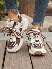 Women's Round Toe Lace Up Thick Sole Casual Comfort Running Sneakers