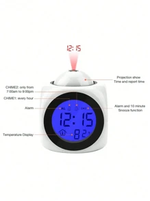 New Multifunctional Projection Clock, LED Light Projection Alarm Clock, Voice Alarm Clock, Projection Clock, Can Automatically Tell Time, Automatically Detect Real-Time Temperature, 3*AAA Batteries And USB Dual-Mode Power Supply (Batteries Not Included)