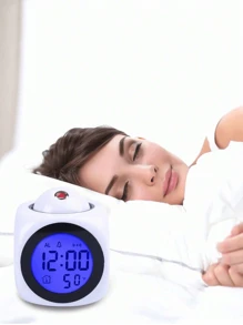 New Multifunctional Projection Clock, LED Light Projection Alarm Clock, Voice Alarm Clock, Projection Clock, Can Automatically Tell Time, Automatically Detect Real-Time Temperature, 3*AAA Batteries And USB Dual-Mode Power Supply (Batteries Not Included)