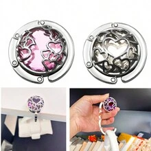 1 Pc Multiple Hearts Style Premium Foldable Handbag Bag Purse Hanger Table Hook Holder