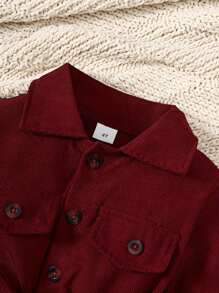 Girls' Solid Color Single-Breasted Half-Cardigan Collar Shirt Dress, Fashion Formal Dress Suitable For Spring, Summer, Autumn And Winter - Burgundy - View 3