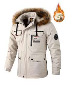 LEDUNTINO Jaqueta esporte casual com zíper, grosseira e forrada, masculina, quente, sólida, em vinho ou verde, presente para namorado, com impressão de letras para o inverno e outono, capuz removível, multi-bolsos, corta-vento, para primavera e outono - Branco - Visão 3