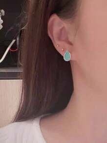 1 đôi bông tai hình giọt nước nhỏ thời trang và đơn giản với đầy đủ kim cương giả, thích hợp để đi lại và đeo hàng ngày, quà tặng trang sức sang trọng và thanh lịch cho các cô gái, bán buôn - Hoa tai - Xem 10