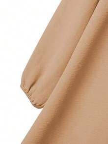 Women's Casual Modest Style Solid Color Round Neck Top With Loose Pants 2-Piece Set, Dignified And Appropriate Eid Spring - Khaki - View 5