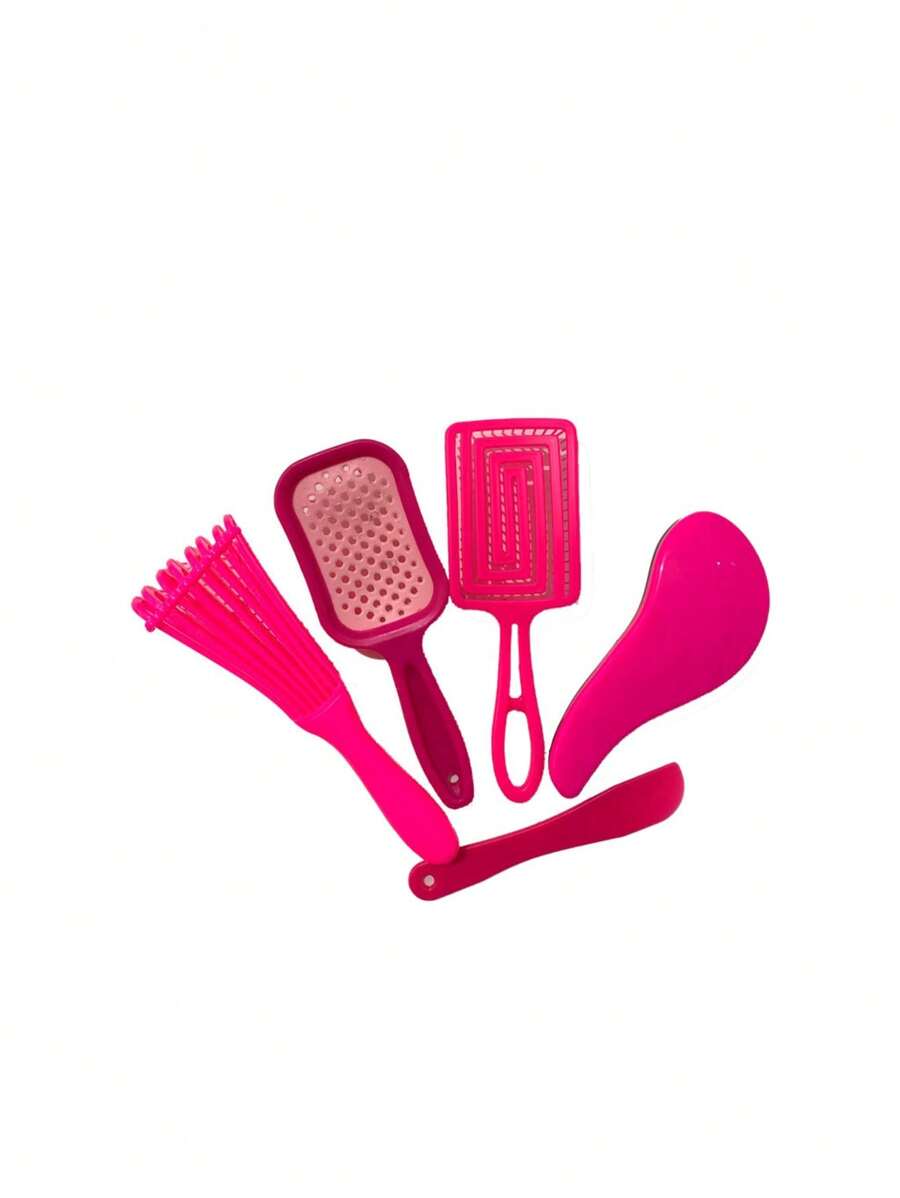 Complete Brush Kit: Magic Brush + Octopus Brush + Fashion Flex Square Brush + Openwork Paddle + Exclusive Gifts - 玫紅色 - 查看 1
