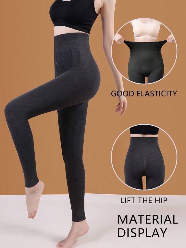 1 peça leggings térmicas femininas, lã de alta elasticidade, respirável, cor sólida, calças compridas térmicas justas para outono/inverno