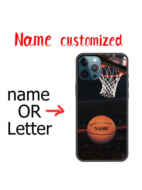 Capa de celular de TPU macio à prova de choque com design de texto personalizável para namorados com estampa de basquete, presente criativo, elegante, colorido, vintage, fofo, contraído, engraçado, personalizado, único, personalizado, presentes ideais para ele, presentes ideais para ela, namorado, namorada, família, amigos, avós, casal, para aniversários, para aniversários