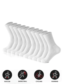 Sports Outdoor 10pairs/Pack Unisex Solid Color Mid-Calf Compression Socks For Outdoor Sports And Travel