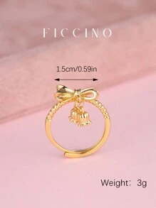 FICCINO FICCINO Pingente de Lírio do Vale com Laço Romântico Banhado a Ouro Anel Flor de Lírio Círculo Ajustável Aberto, Acessório de Joia Doce e Bonito com Caixa de Dia dos Namorados